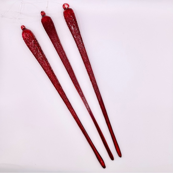 Set of 3 Red Textured Icicle Ornaments - Picture 3 of 10